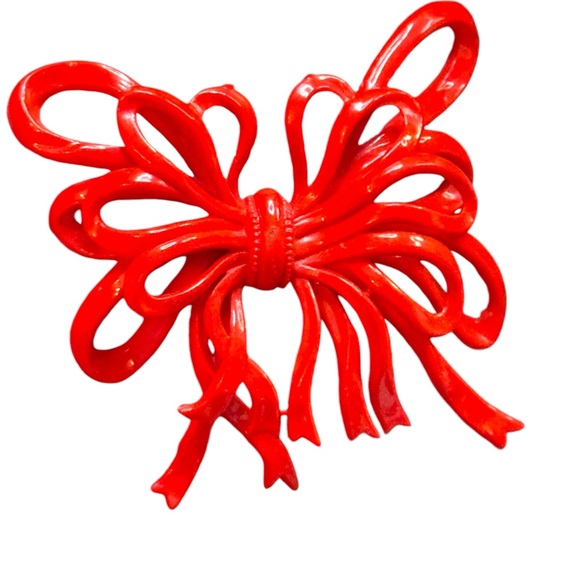 Antique early plastic celluloid colorful large RED BOW Brooch - Picture 3 of 4